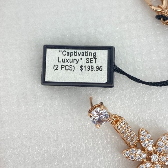 FAC Cubic Zirconia Rose Gold Tone Necklace & Earrings - Picture 7 of 8